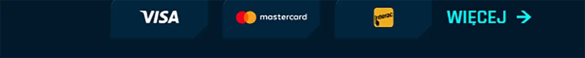 Online casino payment methods section displaying Visa, Mastercard and Paysafecard logos with a “Więcej” (More) option for additional payment methods.