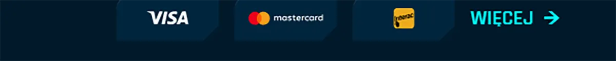 Online casino payment methods section displaying Visa, Mastercard and Paysafecard logos with a “Więcej” (More) option for additional payment methods.